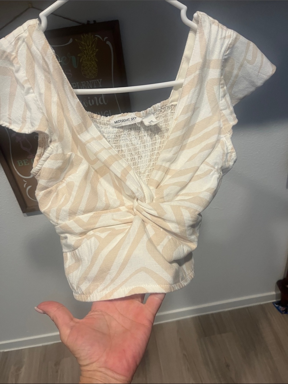 Midnight Sky Cream Zebra-Tie Front Crop Top